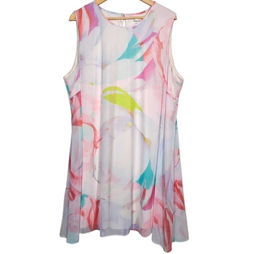 [Calvin Klein] Watercolor Floral Sleeveless Layered Above Knee Dress Size 14
